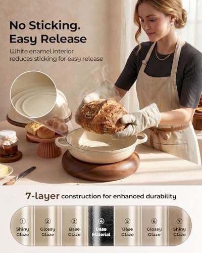 5QT Enameled Cast Iron Sourdough Bread Oven & Starter Kit, White