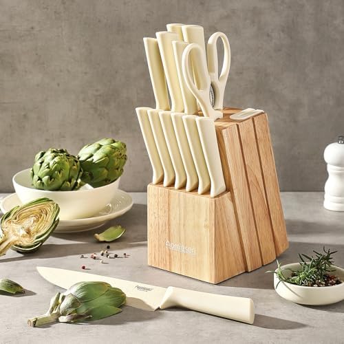 Stainless Steel Knife Set, Knife Block Sets with Built-in Sharpener,15-Piece Block Set with Block and Ergonomic Handles