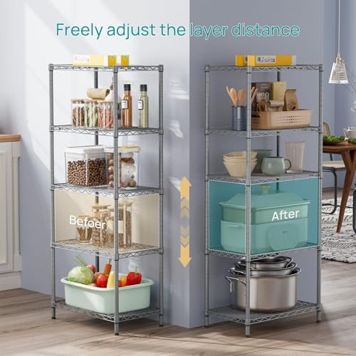 SINGAYE 5 Metal Shelves Wire Shelving Storage Shelf Adjustable Unit Pantry
