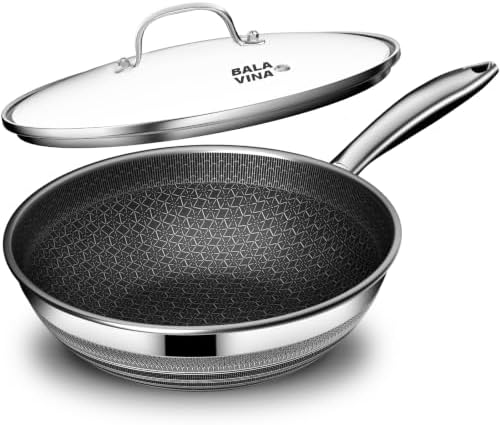 Wok Pan - 304 Stainless Steel Woks & Stir-fry Pans Nonstick - Hybrid 10.8 inch Nonstick Wok with Lid for Induction, All Stoves, PFOA-Free Cookware, Kitchen Essentials, Dishwasher and Oven Safe