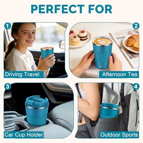 MOMSIV 12oz Travel Coffee Mug, Insulated Coffee Cup with Leak Proof Lid