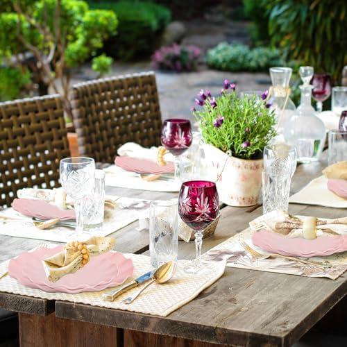 LIYH 50 Pcs Pink Plastic Plates Reusable - Durable and Dishwasher Safe Baby Shower Plates Wavy Daisy Plastic Flower Plate for Party Wedding Birthday Picnics BPA Free (25Guests)
