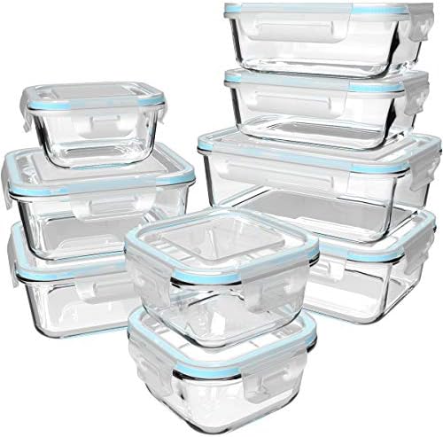 S SALIENT 18 Piece Glass Food Storage Containers with Lids, Glass Meal Prep Containers, food storage Containers for Food Storage, BPA Free & Leak Proof (9 lids & 9 Containers)