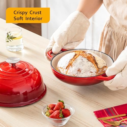Velaze 5 QT Enameled Cast Iron Dutch Oven for Bread Baking with Dome Lid