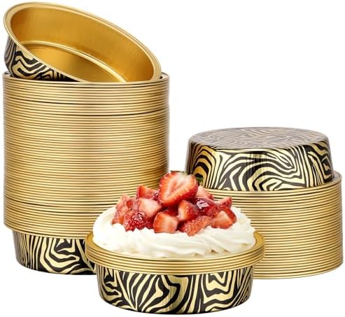 Beasea Aluminum Foil Ramekins, 100 Pack 7.3oz 215ml Disposable Baking Pie Cups Only, 4 Inch Mini Ramekin No Lids Tart Tin Mold Cupcake Baking Cups for Party - Tiger Stripes