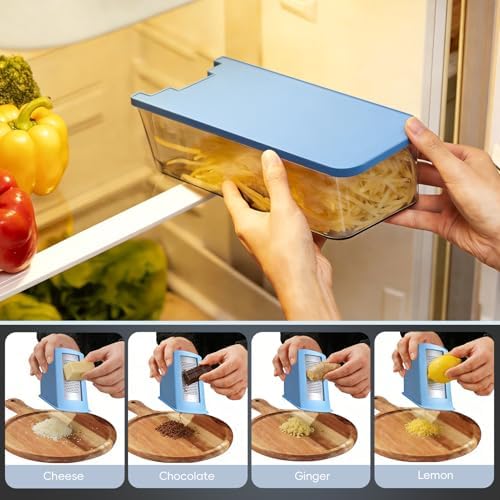 ONCE FOR ALL Safe Mandoline Slicer Pro, Food Slicer with Container, Blue