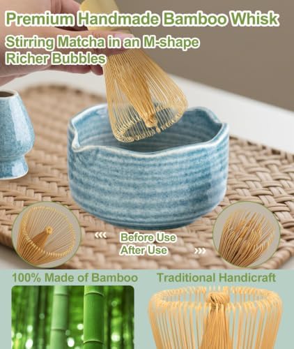 JBER Matcha Set with 17oz Ceramic Bowl, Bamboo Whisk, 7PCS Matcha Whisk Set