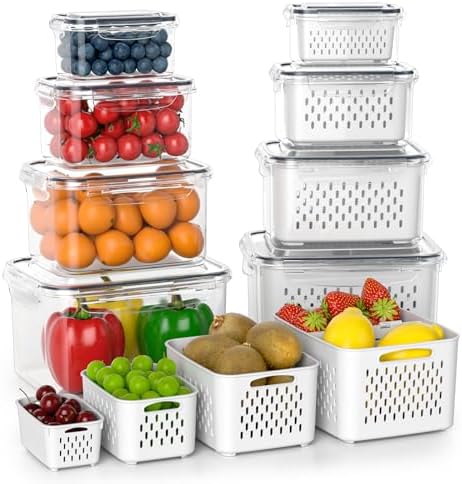 Anysig 8 Pack Fridge Fruit Storage Containers with Removable Colander