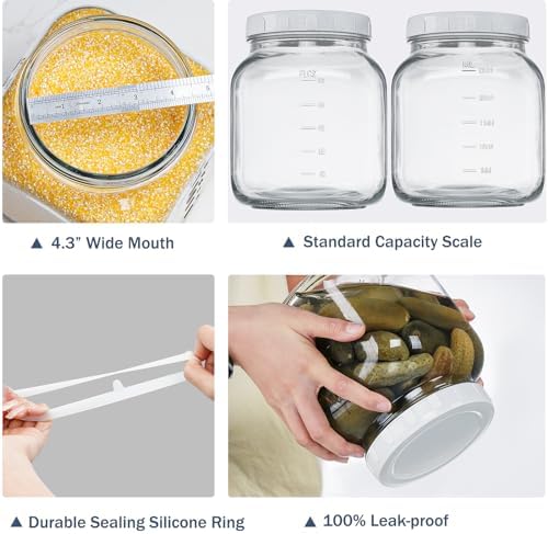 0.8Gal Glass Jar with Lid, Wide Mouth Mason Jar for Airtight Storage, 2 Pcs