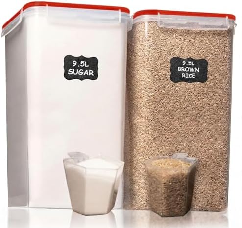 Shazo 2 PC (9.5L | 321 Oz) Extra Large Bulk Food Storage Containers with Airtight Lids for Flour, Sugar, Rice, Cereal & Pasta - Leakproof, BPA-Free Plastic Canisters for Kitchen & Pantry Organization