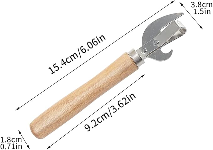 Manual Can Opener, Stainless Steel Bottle Opener Manual with Wooden Handle, Easy Open Multifunctional Side Cut Traditional Stab Can & Tin Opener for Kitchen Camping Traveling