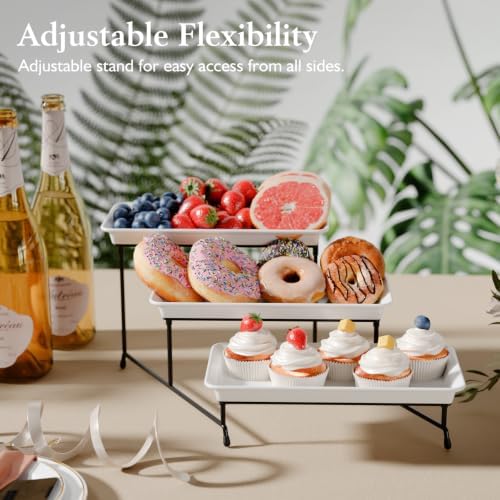 Bumusty 3-Tier Melamine Serving Tray Set, 11.5 x 5.6 in, Black Stand
