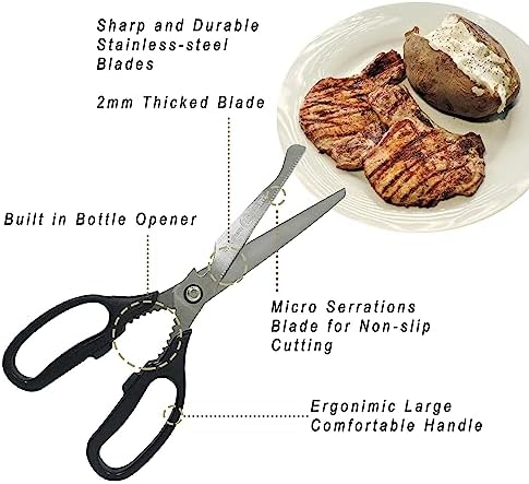 Korean BBQ Kalbi Meat Cutting Scissors Large All Purpose Stainless Steel Utility Kitchen Shears for Food