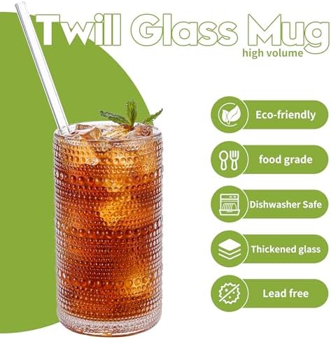 Large Vintage Hobnail Drinking Glasses Set of 6, 16oz Clear Highball Glasses Cups, Kitchen Water Glasses Cup, for Cocktail, Juice, Whiskey, Milk and Various Mixed Drinks