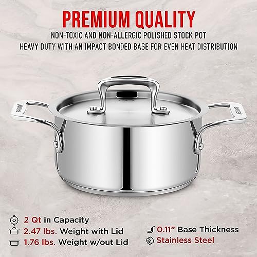 Stainless Steel Stockpot with Lid, 2 Quart, 18/8 Steel