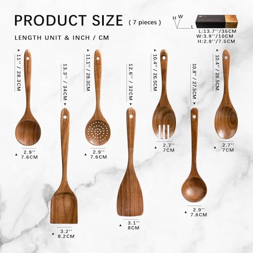 Wooden Spoons for Cooking, 7-Piece Acacia Wood Cooking Utensil Set
