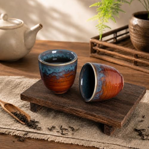 Ceramic Japanese Tea Cups, 5 oz Tea Cup, Asian Teacup, Teacups, Set of 2 (Peacock Tail, 2 pcs)