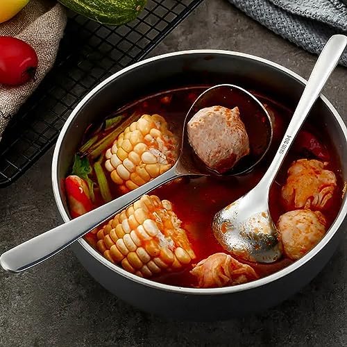 Soup Ladle, 2Pcs 304 Stainless Steel Ladle Spoon Small Gravy Soup Ladle Kitchen Utensil Cooking Serving Spoon for Cooking Buffet, Party, Kitchen(6.69inch+8.07inch)