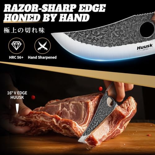 Huusk Butcher Knife Set of 3 - Japanese Knife Set for Meat Cutting