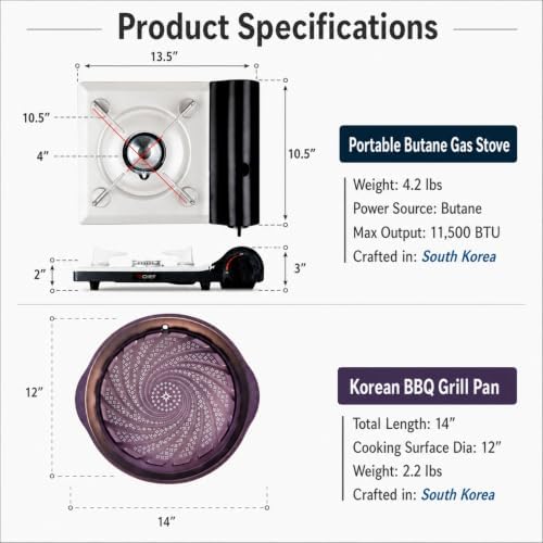 TECHEF - Stovetop Korean BBQ Non-Stick Grill Pan with Agni Portable Gas Stove Burner, Made in Korea (Essential KBBQ Set)