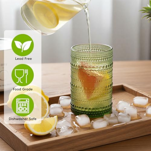 Moretoes12 Pack 12 Oz Green Hobnail Drinking Glasses Set Water Glass Cups