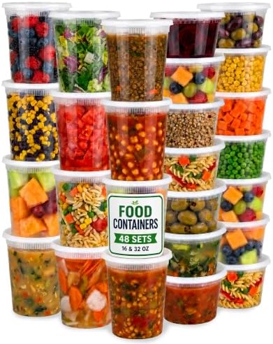 48 Sets Plastic Food Storage Deli Containers w/ Lids 16oz Pint & 32oz Quart