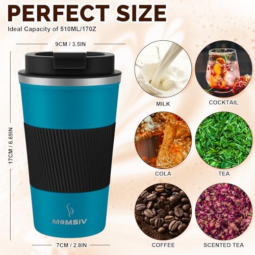 MOMSIV 17oz Travel Coffee Mug, Insulated Coffee Cup with Leakproof Lid