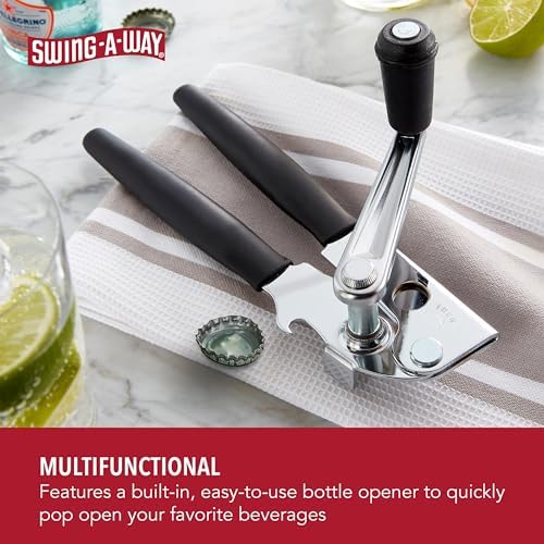 Swing-A-Way Easy-Crank Can Opener with Folding Crank Handle, Manual Hand Held and Sharp Blade, Stainless Steel, Easy Turn Knob, Basic Kitchen Essentials, For all Can Sizes (Black)