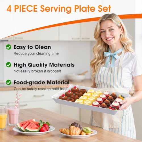 Serving Trays, Serving Platter, Plastic Trays, 4-Pack, White
