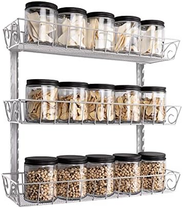 SWOMMOLY Wall Mount Spice Rack Organizer, 3-Tier Adjustable Dual-Use Shelf