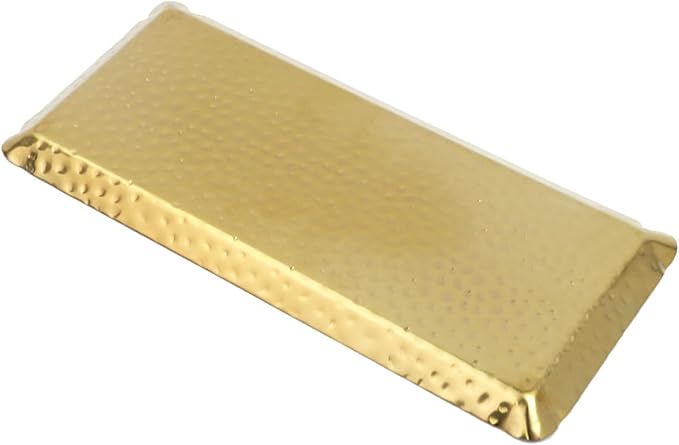 Antrader Hammered Rectangular Platter Serving Tray,Stainless Steel Decorative Storage Tray,Gold (10-Inch by 4-Inch),2Pcs