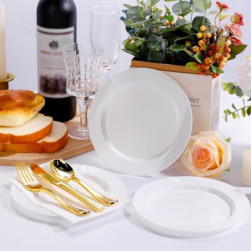 Bestluck 100PCS White Plastic Dessert Plates 7inch for 100 Guests