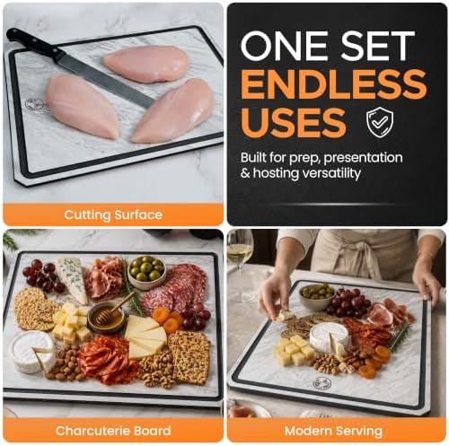 Composite Wood Cutting Board Set of 3, Marble Stone Look