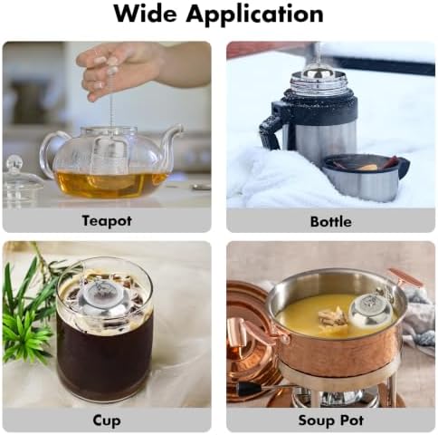 Tea Infuser for Loose Leaf Tea, Extra Fine Mesh Tea Strainers, 304 Stainless Steel & Updated Slim Threaded Lid, Loose Leaf Tea Steeper for Brew Tea, Spices, Rooibos, 2 Pcs, Sliver