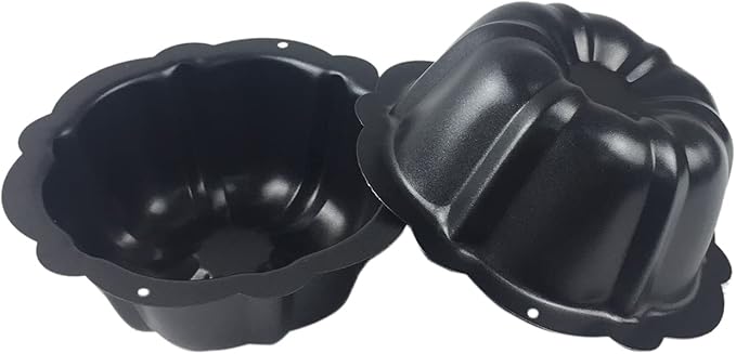 4 Inch Fluted Tube Cake Pan, Nonstick Mini Kugelhopf Mold, Carbon Steel Fluted Baking Cake Pans, Metal Round Pumpkin Shaped Mould for Muffin, Brownie, Pudding - Black, Set of 4