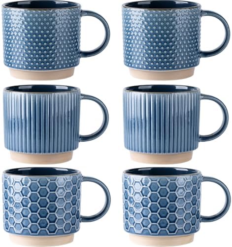 GBhome 12 OZ Stackable Coffee Mugs Set of 6, Ceramic Coffee Cups Set
