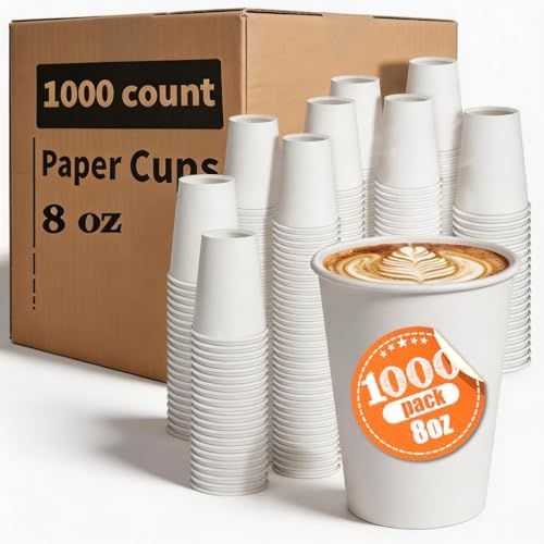 MOUMOULIFE Disposable Paper Coffee Cups 8 oz 1000 Count Bulk, Leak-Proof White Paper Coffee Cups, Hot/Cold Beverage Drinking Cups for Office Party Home Travel