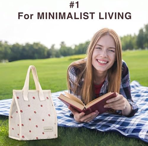 TELLUMO Corduroy Insulated Lunch Bag, 7.75L Large Capacity Reusable Lunch Box, Cute Lunch Tote for Women Men, Leakproof Lunch Cooler for Work Picnic Travel (Corduroy Strawberry)