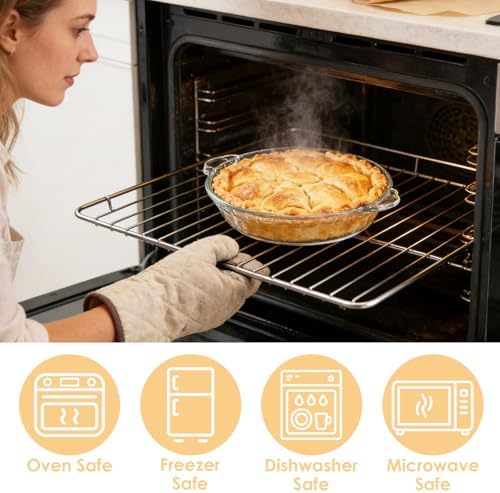 4 Set Glass Pie Pan with Handles, 7 Inch Glass Pie Plate for Baking, Round Glass Pie Dish for Baking Quiches, Tarts, Desserts & Salads, Oven & Freezer Safe Kitchen Accessories