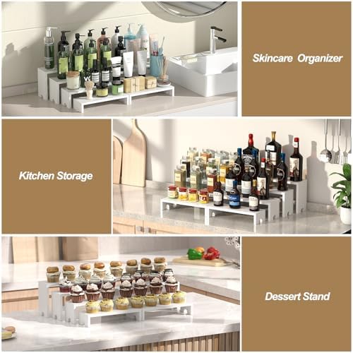 2 Set White Wood Tiered Riser Display Stands for Vendor Events,Stackable Wooden Cupcake Stand,Farmhouse Decor Wood Dessert Table Display Set,Vendor Booth Display Items,Food Display Risers for Party