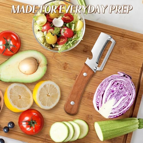 2026 Upgrade Vegetable Peeler With Wooden Handle, Stainless Steel Wide Blade Potato and Carrot Peeler, 2-in-1 Veggie Peeler With Bottle Opener for Kitchen, Camping and Travel (1PCS)