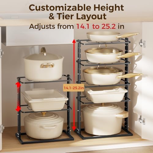 LAMU Pots and Pans Organizer Under Cabinet, 5 -Tier Dual-Pillar Design