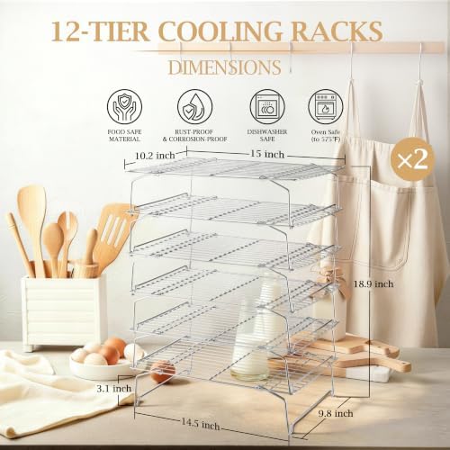 LIANYU 6-Tier Stackable Cooling Rack for Cooking & Baking, 10"x15", 2 Pack