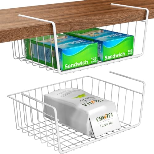 Simple Houseware 2-Pack Under Shelf Wire Metal Basket Shelf, White