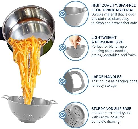 Meadow Lane 6-Inch Small Colander, 3-Cup Food Strainer, Silver Gray