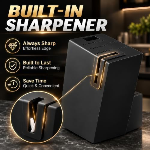 Knife Set with Built-in Sharpener Block, Dishwasher Safe