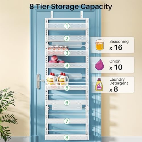 SNTD 8 Tiers Over the Door Organizer, 17" W x 6" D x 69" H, White