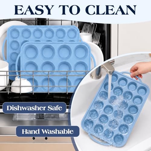 CAKETIME Silicone Muffin Pans for Baking, Metal Reinforced Frame Regular 12 Cups & Mini 24 Cups Cupcake Pan Set Nonstick Muffin Pan for Homemade Baking Easy to Handle