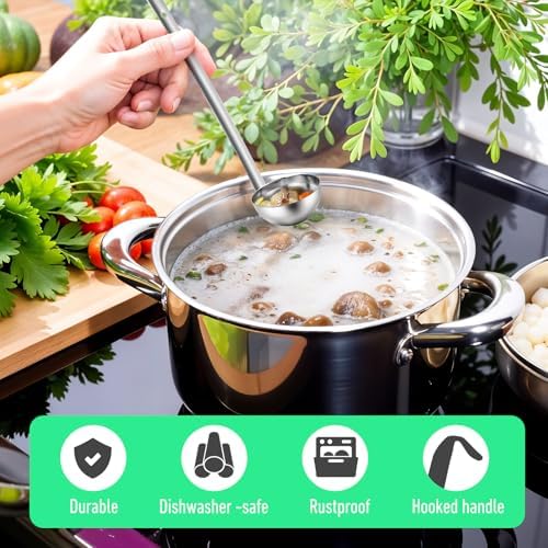 12 Pieces Stainless Steel Soup Ladle Sturdy Soup Ladle with Long Handles Portion Control Serving Spoons for Cooking Soup Sauce Kitchen Home(2 oz)
