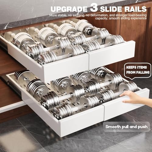Seinloes Pull Out Cabinet Organizer,4-Side Expandable to Maximize Cabinet Space,Slide Out Drawers with 3 Rail Design,Roll Out Shelf with Raising Pad for Framed Cabinet,13"-21"W x 17"-24"D,White,2 Pack